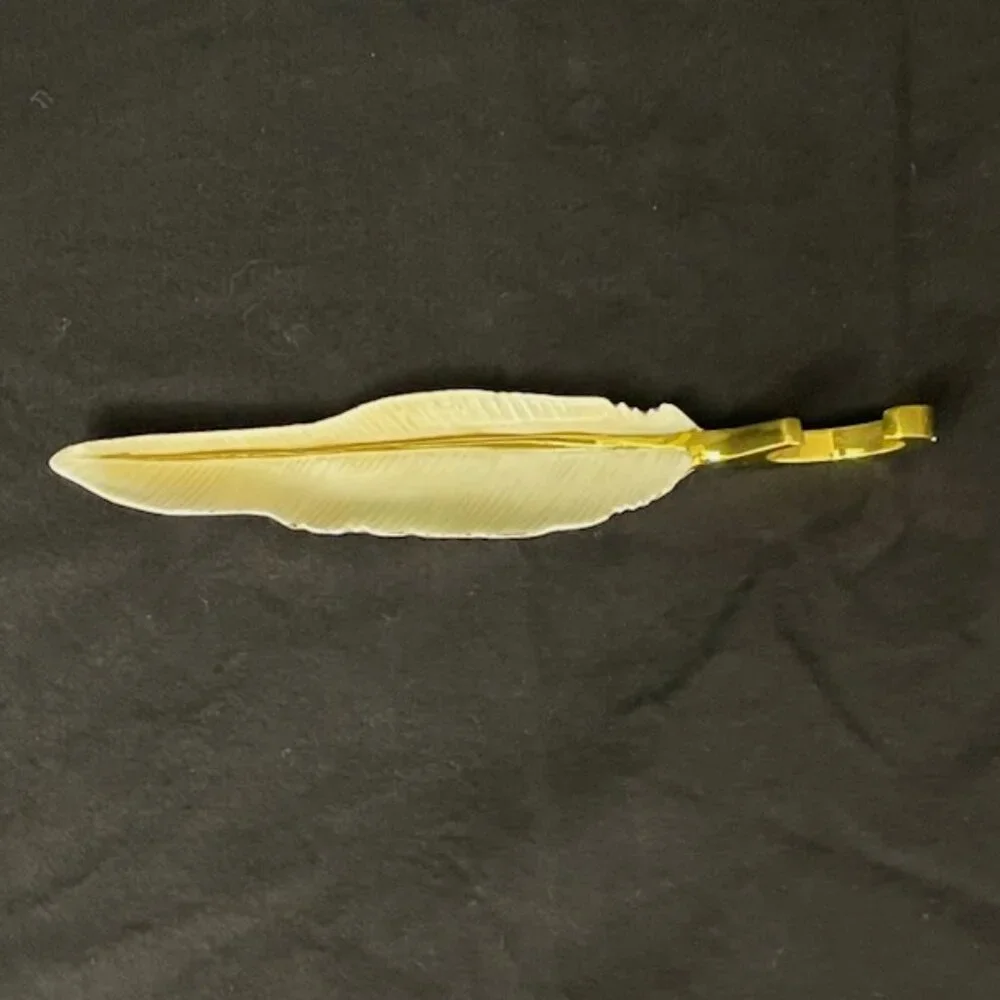 Anthropologie Feather Shaped Bottle Opener Ivory Enamel Brass‎ Toned Barware